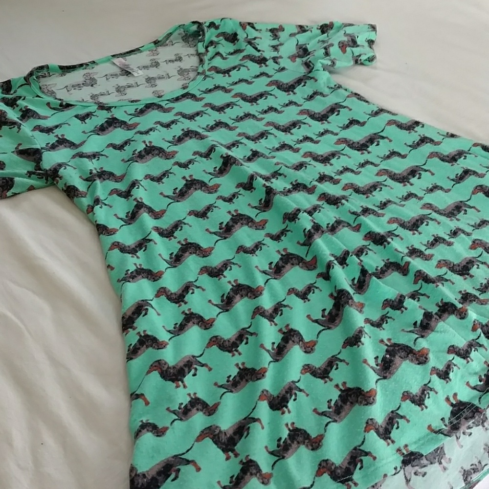 Lularoe Perfect tee, mint green daschund dog, xs